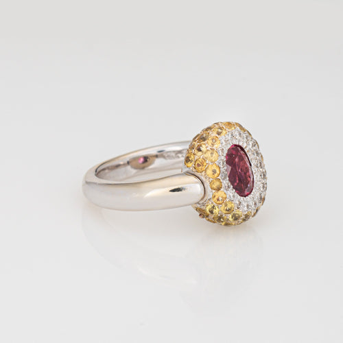 Bague 53 Bague flip en or blanc 18k avec tourmaline rose, saphirs jaunes et diamants 58 Facettes G13586