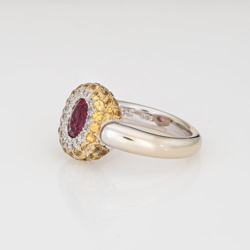 Bague 53 Bague flip en or blanc 18k avec tourmaline rose, saphirs jaunes et diamants 58 Facettes G13586