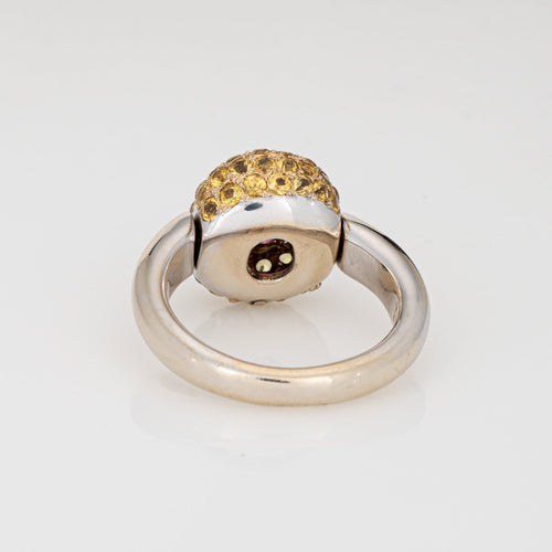 Bague 53 Bague flip en or blanc 18k avec tourmaline rose, saphirs jaunes et diamants 58 Facettes G13586