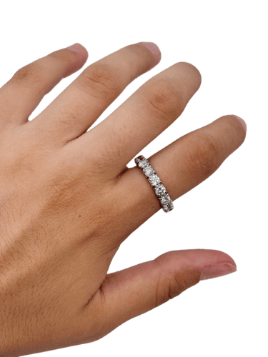 Bague 57 Alliance tour complet en or blanc 18K et diamants 3 ct 58 Facettes 2154