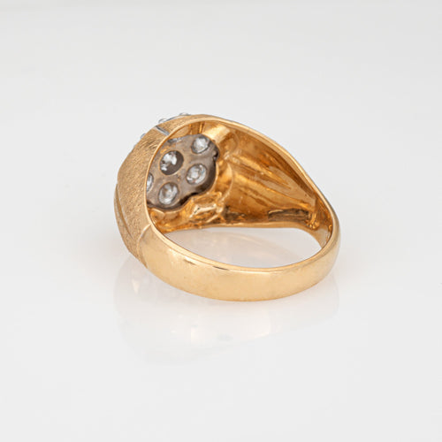 Bague 62 Bague vintage années 1970 - Cluster diamants 1 ct en or jaune 14k 58 Facettes G13623