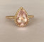 50 Bague halo en or rose 18K avec morganite poire et diamants 58 Facettes ring