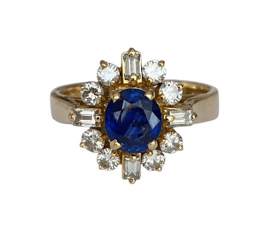 Bague 50 Bague en or jaune 18K avec saphir et diamants 58 Facettes ring