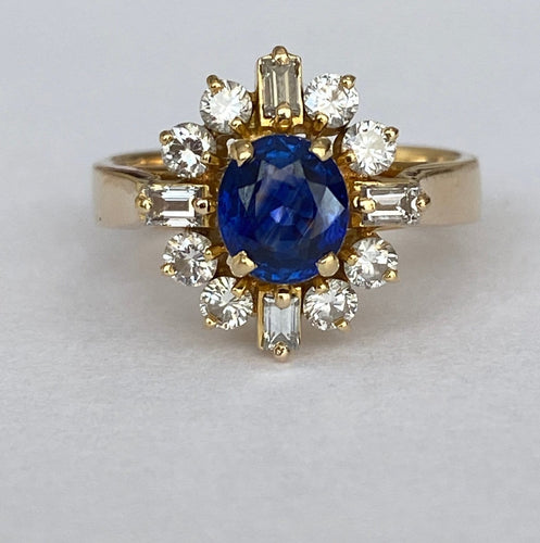 Bague 50 Bague en or jaune 18K avec saphir et diamants 58 Facettes ring