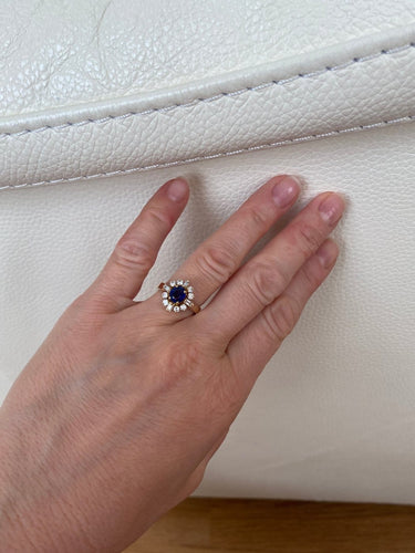 Bague 50 Bague en or jaune 18K avec saphir et diamants 58 Facettes ring