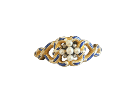 Bracelet ancien en or jaune, émail, perles et diamants 58 Facettes 01380