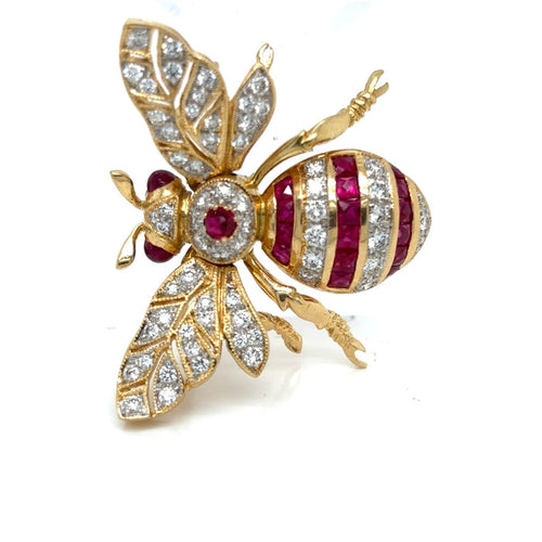 Broche abeille vintage en or jaune 18 carats, rubis et diamants 58 Facettes BAGUE-C02