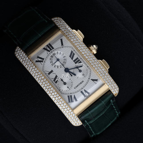 Cartier Tank Américaine - Montre grand modèle en or jaune et diamants 58 Facettes FB11843