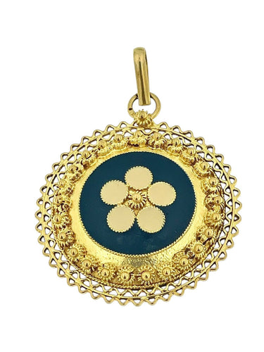 Pendentif filigrane portugais en or jaune 19 carats et émail 58 Facettes P1832D