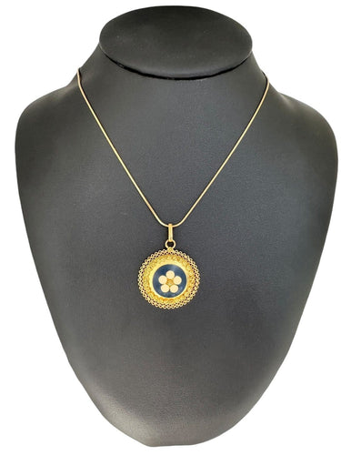Pendentif filigrane portugais en or jaune 19 carats et émail 58 Facettes P1832D