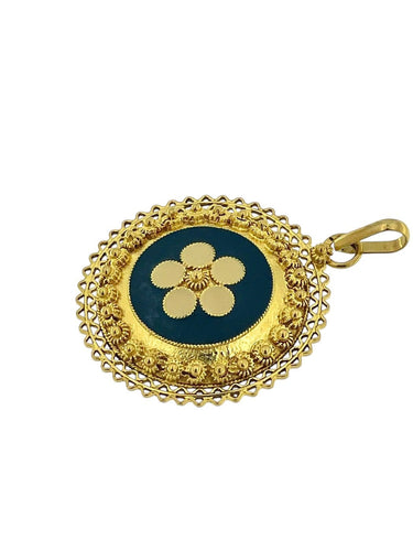 Pendentif filigrane portugais en or jaune 19 carats et émail 58 Facettes P1832D