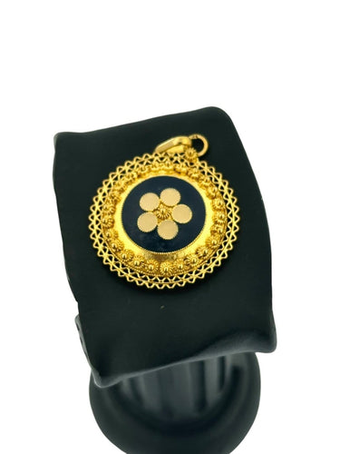 Pendentif filigrane portugais en or jaune 19 carats et émail 58 Facettes P1832D