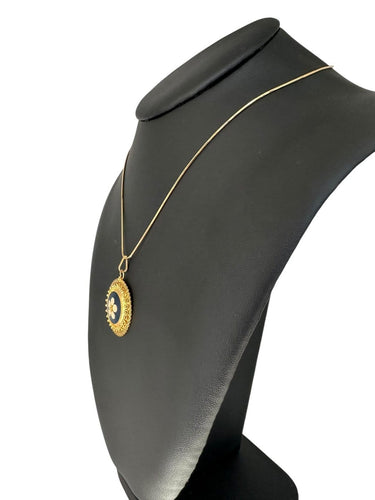 Pendentif filigrane portugais en or jaune 19 carats et émail 58 Facettes P1832D