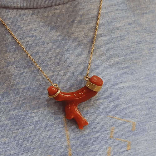 Pendentif en corail et or jaune 18k 58 Facettes COV1036
