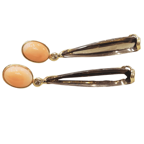 Boucles d'oreilles en or rose, corail, quartz et diamants 58 Facettes TA72