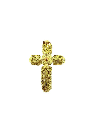 Pendentif croix filigrane en or jaune et rose 58 Facettes P1844D