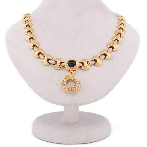 Collier vintage en or jaune 18 kt, diamants et saphir 58 Facettes CL143 (00439)