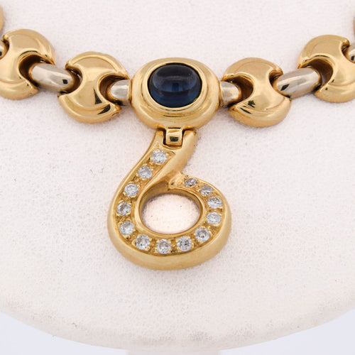 Collier vintage en or jaune 18 kt, diamants et saphir 58 Facettes CL143 (00439)