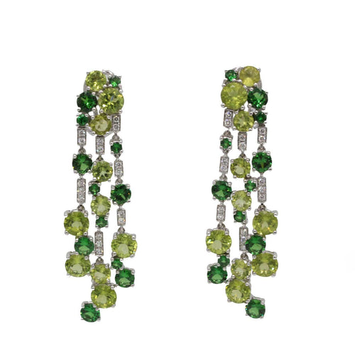 Boucles d'oreilles Cascade - Boucles d'oreilles en or blanc, diamants, péridots et tsavorites 58 Facettes 260177R
