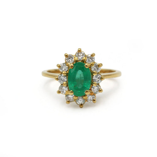 Bague 51 Bague marguerite en or jaune, émeraude et diamants 58 Facettes 260189R