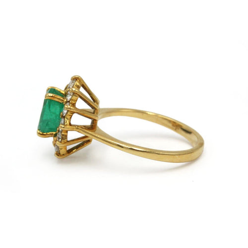 Bague 51 Bague marguerite en or jaune, émeraude et diamants 58 Facettes 260189R