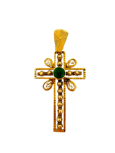 Pendentif Croix portugaise Art déco - Pendentif en or jaune et émeraude 58 Facettes P1622D