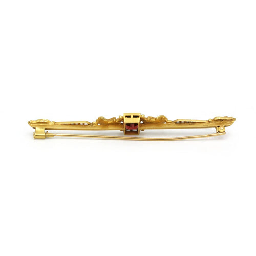 Broche barrette en or jaune, diamants et grenat 58 Facettes 260186R