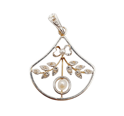 Art nouveau - Pendentif fleur en or 18k, platine, perles et diamants 58 Facettes A07588