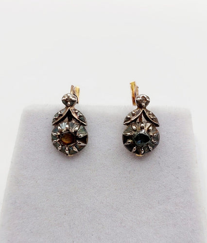 Dormeuses victoriennes - Boucles d'oreilles en or rose, argent et diamants 58 Facettes A07593