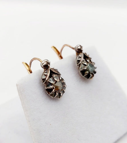 Dormeuses victoriennes - Boucles d'oreilles en or rose, argent et diamants 58 Facettes A07593