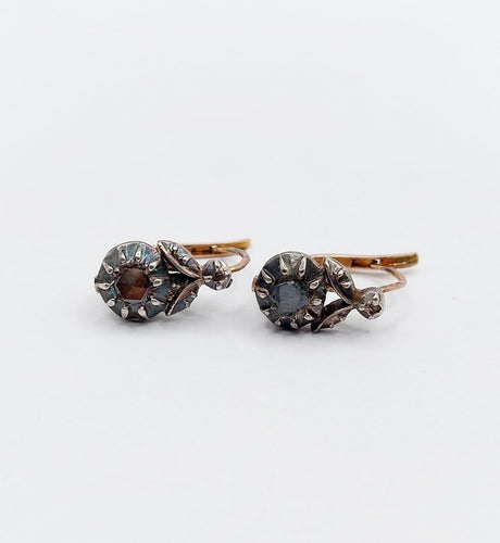 Dormeuses victoriennes - Boucles d'oreilles en or rose, argent et diamants 58 Facettes A07593