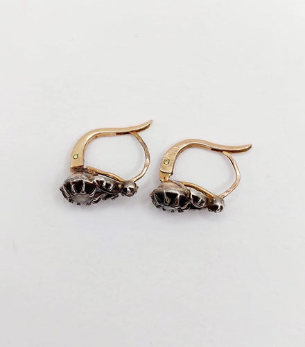 Dormeuses victoriennes - Boucles d'oreilles en or rose, argent et diamants 58 Facettes A07593