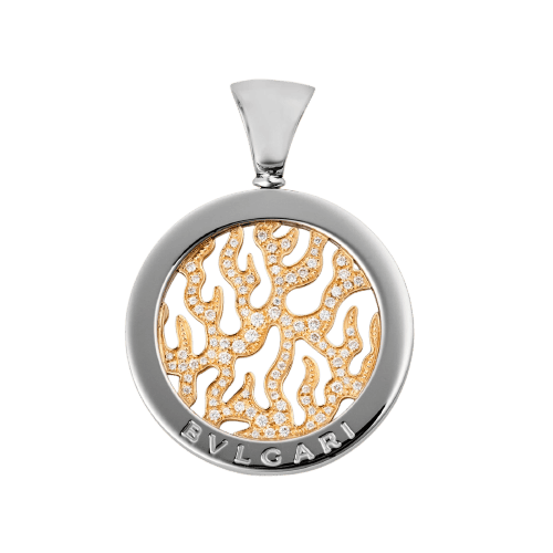 BVLGARI Tondo - Pendentif en or jaune, acier et diamants 58 Facettes 321