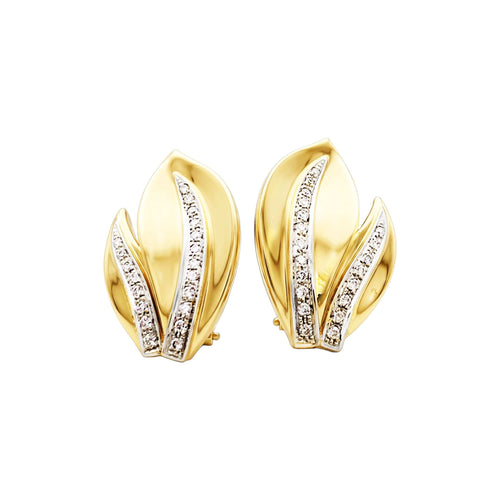 Boucles d'oreilles Feuilles - Boucles d'oreilles en or jaune, or blanc et diamants 58 Facettes 35798