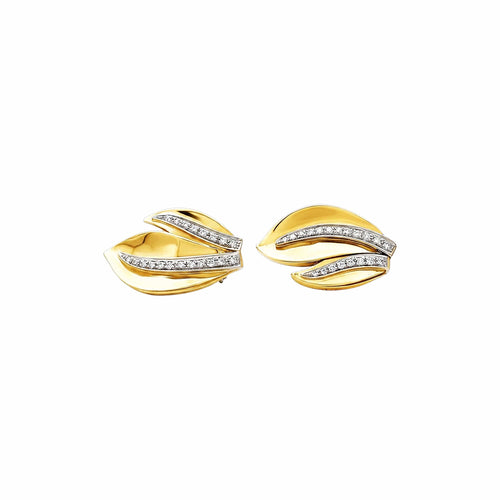 Boucles d'oreilles Feuilles - Boucles d'oreilles en or jaune, or blanc et diamants 58 Facettes 35798