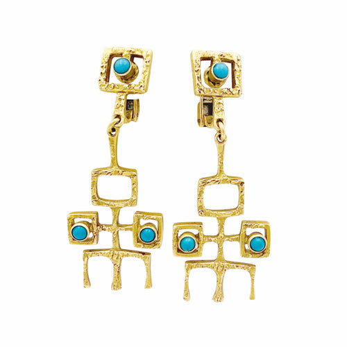 Boucles d'oreilles Boucles d'oreilles vintage en or jaune et turquoises cabochon 58 Facettes 35871