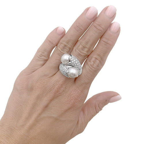 Bague 57 Toi & Moi - Bague en or blanc, perles et diamants 58 Facettes 35823
