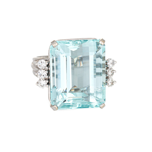 Bague 53 Bague cocktail aigue-marine 27 ct en or blanc 14k et diamants 58 Facettes G13870