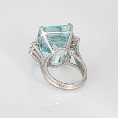 Bague 53 Bague cocktail aigue-marine 27 ct en or blanc 14k et diamants 58 Facettes G13870