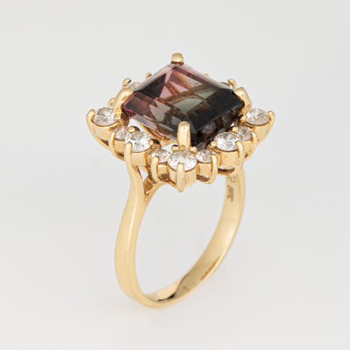 Bague 54 Bague vintage - Tourmaline bicolore 5,60 ct et diamants en or jaune 14k 58 Facettes G13862