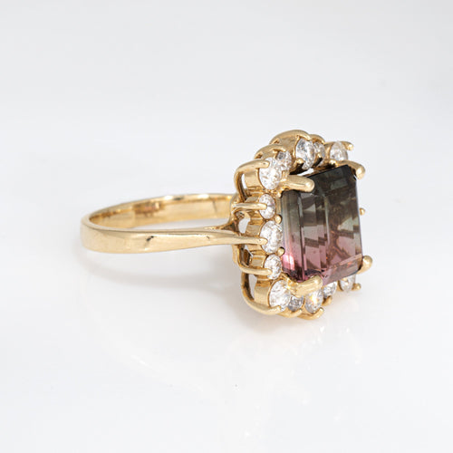Bague 54 Bague vintage - Tourmaline bicolore 5,60 ct et diamants en or jaune 14k 58 Facettes G13862