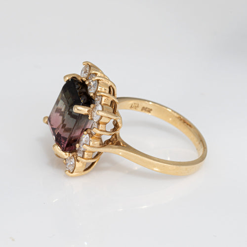 Bague 54 Bague vintage - Tourmaline bicolore 5,60 ct et diamants en or jaune 14k 58 Facettes G13862