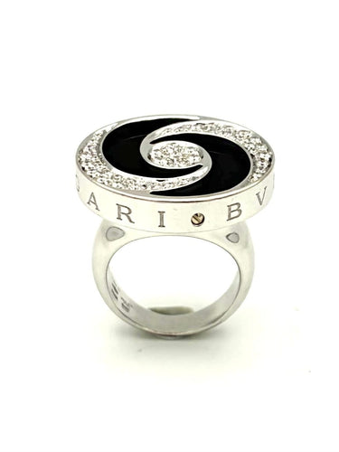 52 Bvlgari Optical - Bague en or blanc, acier, onyx et diamants 58 Facettes BVLGARI BG
