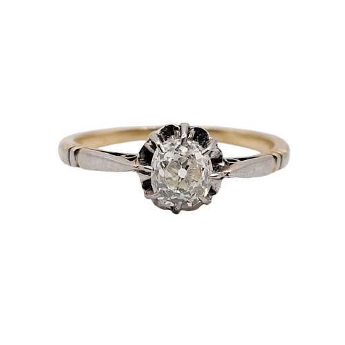 Bague solitaire Art déco en or 18K, platine et diamant