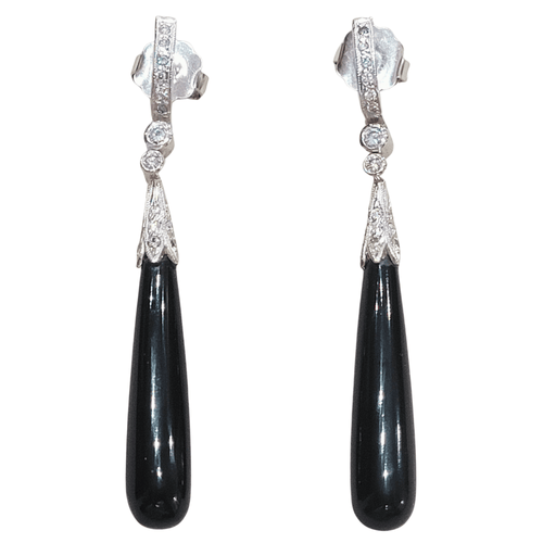 Boucles d'oreilles en or blanc, diamants et onyx 58 Facettes T121