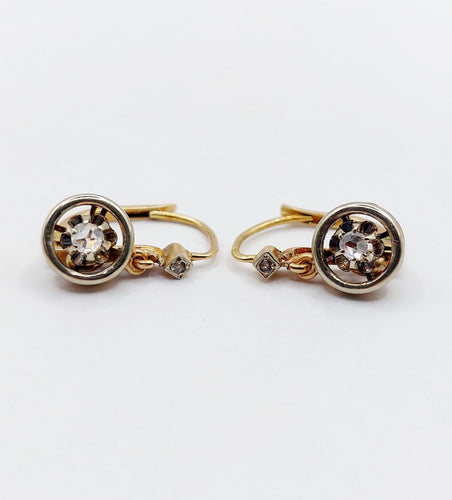 Dormeuses cible Art déco en or 18k, platine et diamants 58 Facettes A07595