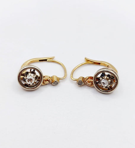 Dormeuses cible Art déco en or 18k, platine et diamants 58 Facettes A07595