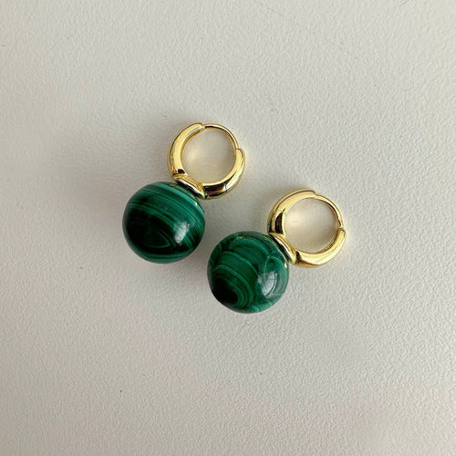 Boucles d'oreilles Jullie - Boucles d'oreilles boules en argent 925 et malachite 58 Facettes SER1028YG-1