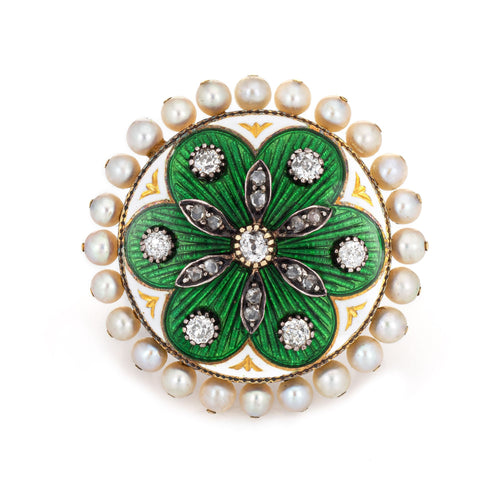 Bague 49 Bague cocktail vintage en or jaune 14 carats, diamants, perles et émail vert 58 Facettes G11415