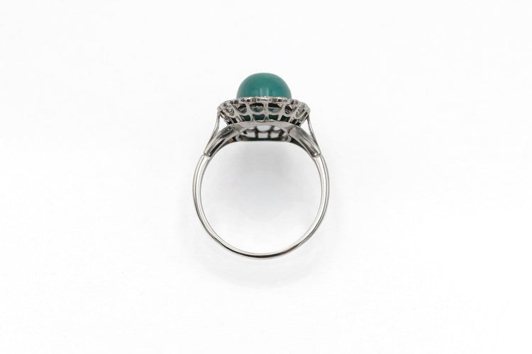 55 Bague ovale en platine avec turquoise et diamants 58 Facettes 12386A